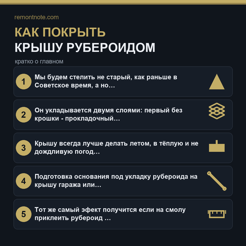 Как покрыть крышу рубероидом