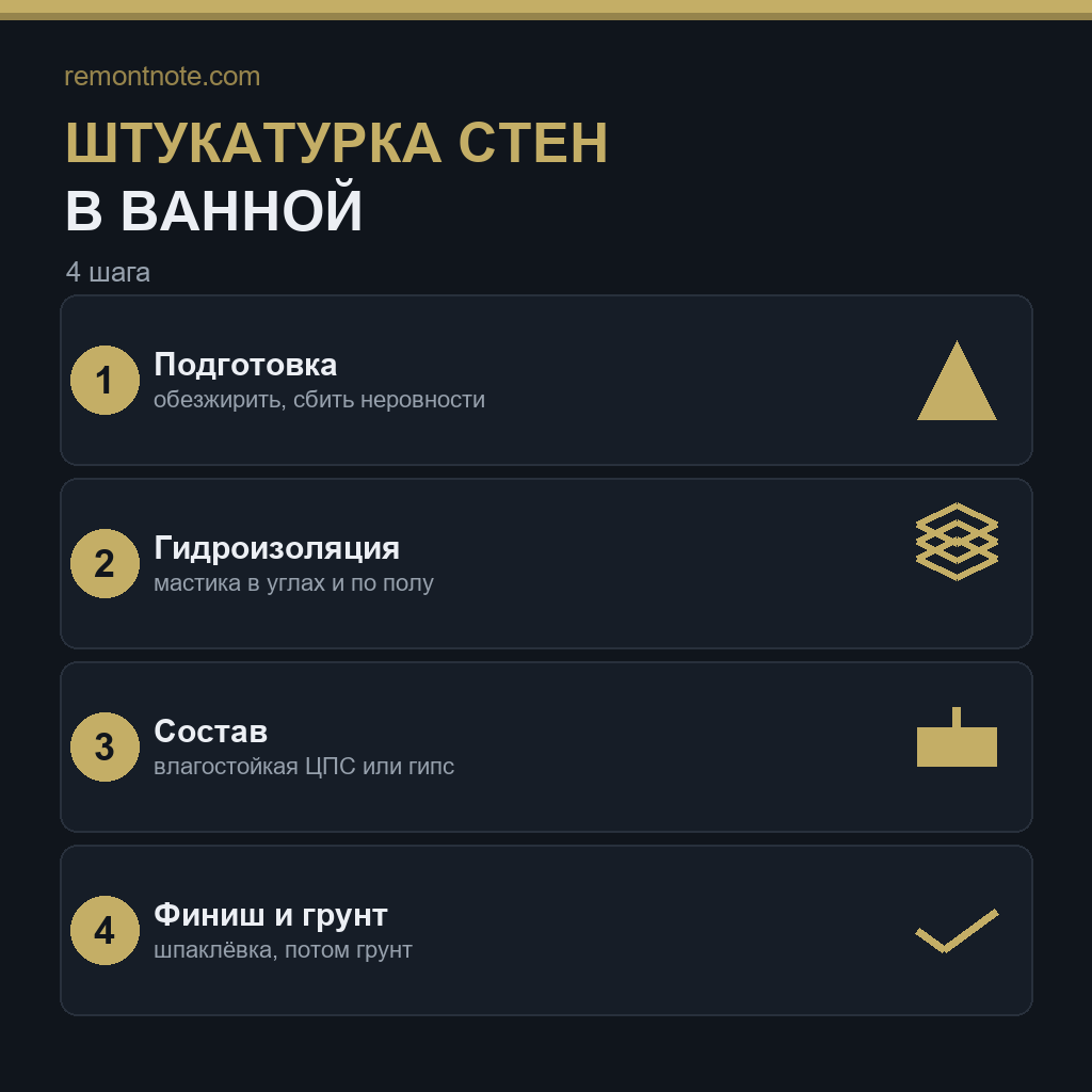 Штукатурка стен в ванной