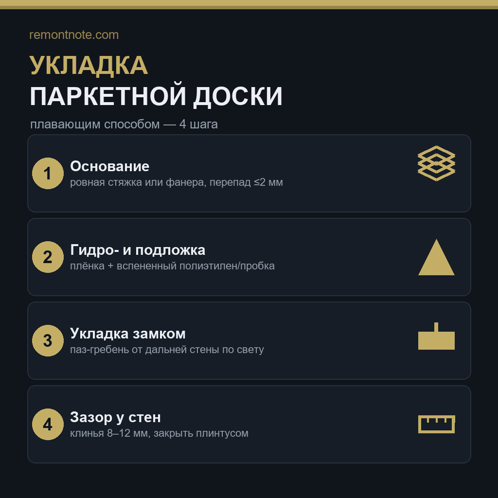Укладка паркетной доски плавающим способом
